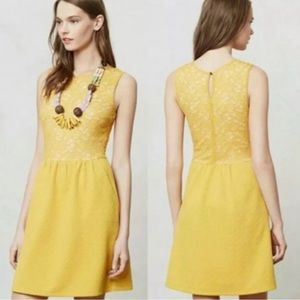 Anthropologie Maeve Mustard Lace Fit & Flare Dress